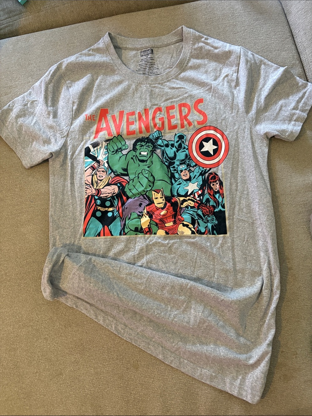 Mixit Grey Kids Tee with Red Avengers Logo and Multi-Color Hero Graphic